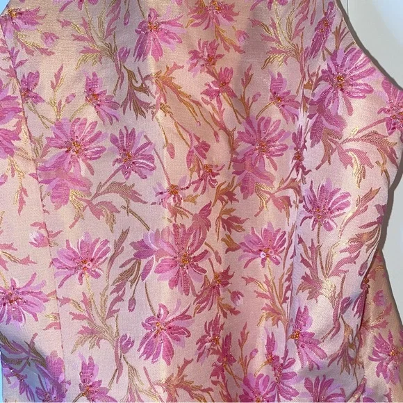 Carmen Marc Valvo Pink Orange Beaded Floral Wrap Blouse Top 8 - Picture 4 of 8